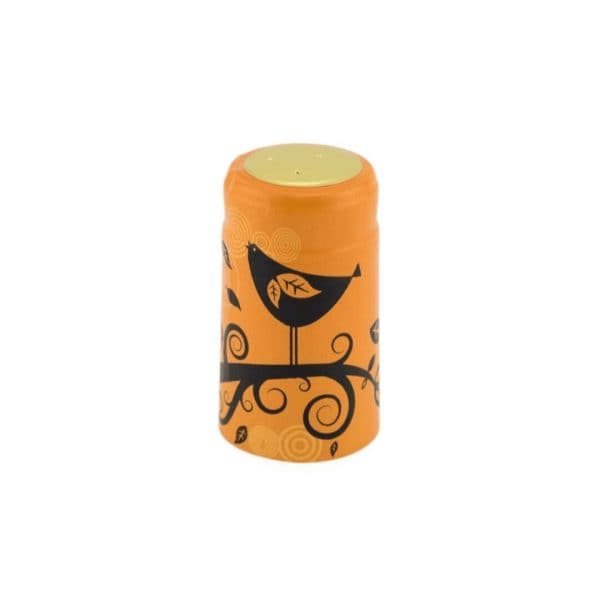 Shrink Caps Orange w/ Midnight Black Birds 100 /Pack