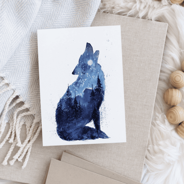 Lone Wolf Watercolor Art Card- Elena Markelova Arts