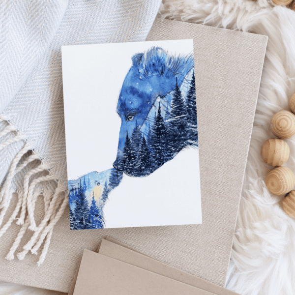 Goodnight Kiss - Mama and Baby Bear Watercolor Art Card- Elena Markelova Arts