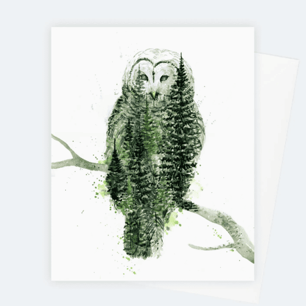 Athena Barred Owl Forest Watercolor Art Card- Elena Markelova Arts