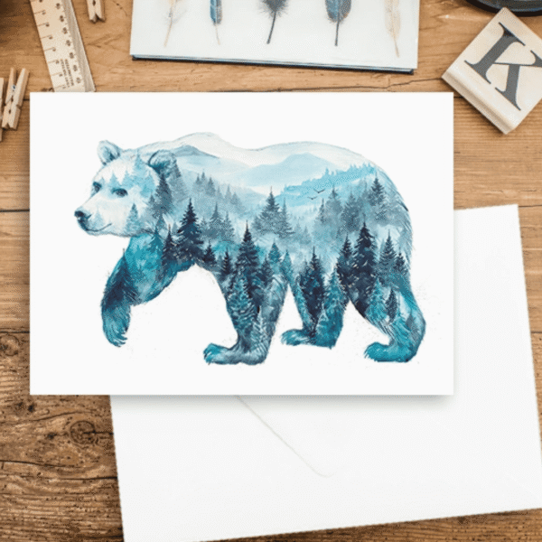 "Mountain Bear" Watercolor Art Card- Elena Markelova Arts