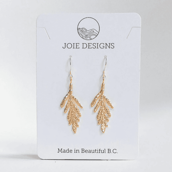 Petite Arborvitae Cedar Leaf Dangle Earrings Gold- Joie Designs