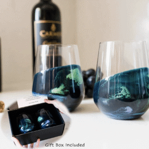Resin Accented Wine Glasses Northern Lights by Lynn and Liana Designs