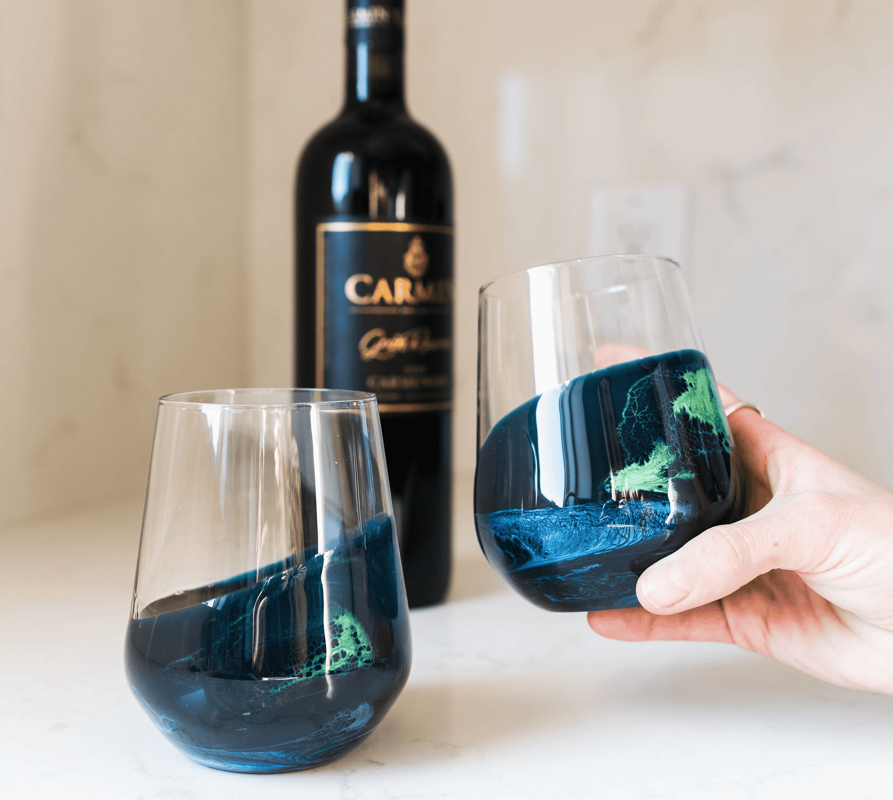 Resin Accented Wine Glasses Northern Lights by Lynn and Liana Designs