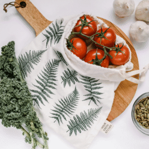 Reusable Produce Bag – Organic Cotton Fern Print | Eco-Friendly Zero Waste Grocery Bag