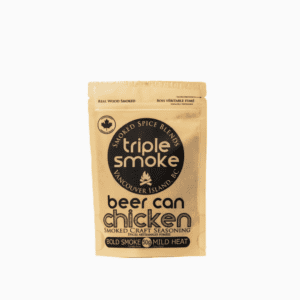 Classic backyard flavour—wood-smoked and ready for any oven or grill. This balanced BBQ rub delivers smoky, herbed richness for whole birds, thighs, or wings—no beer can required. It also adds BBQ depth to roasted potatoes and vegetables. Slow-smoked with real wood and blended by hand in British Columbia, Canada.