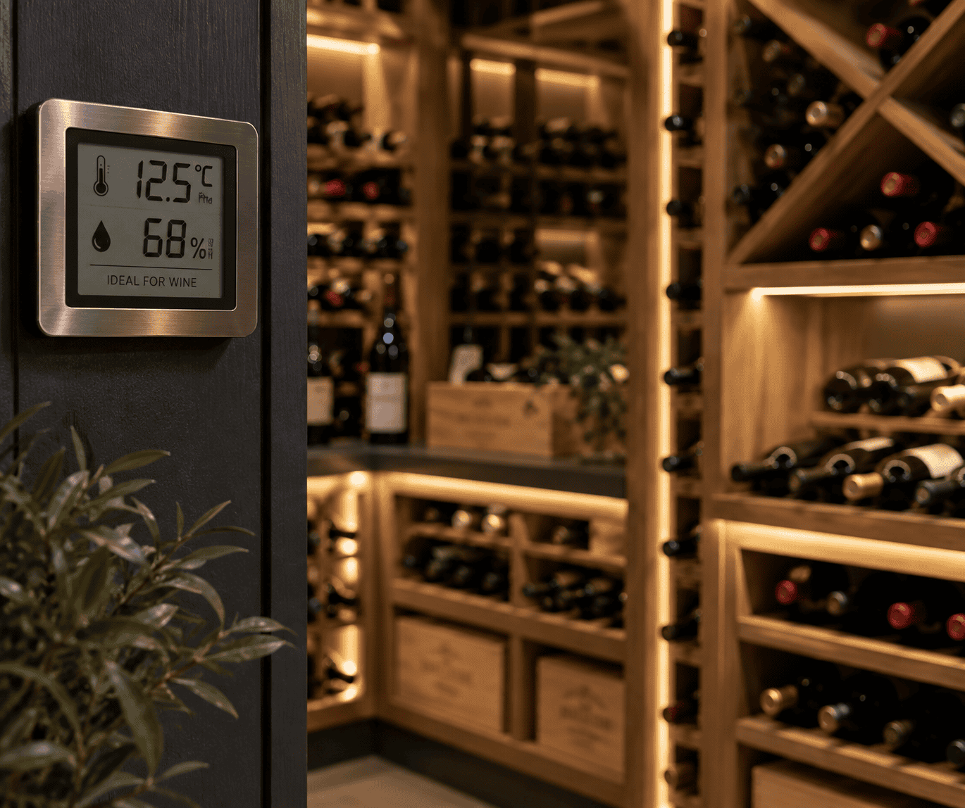 Thermometer showing the ideal 12 to 15 degrees Celsius temperature for storing wine at home