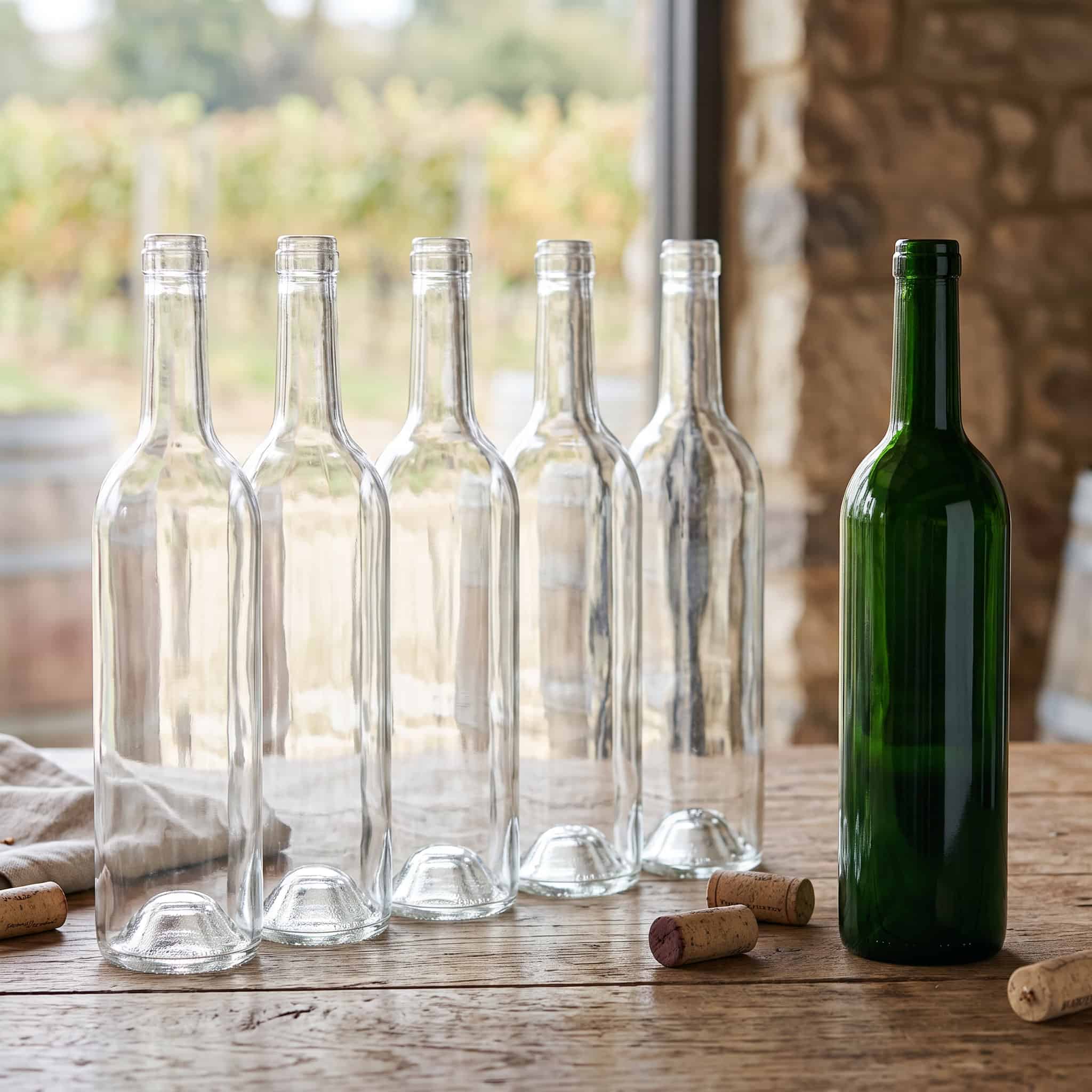 Red wine in green-tinted glass bottles that block UV light during storage